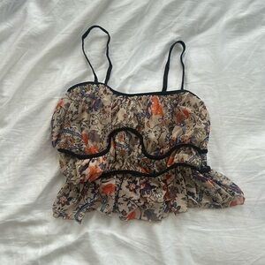 Urban Outfitters cropped mesh floral going out shirt